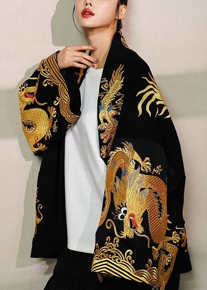 anyfreebie™-Gold Painted Dragon Oversized Cotton Cardigan Jacket