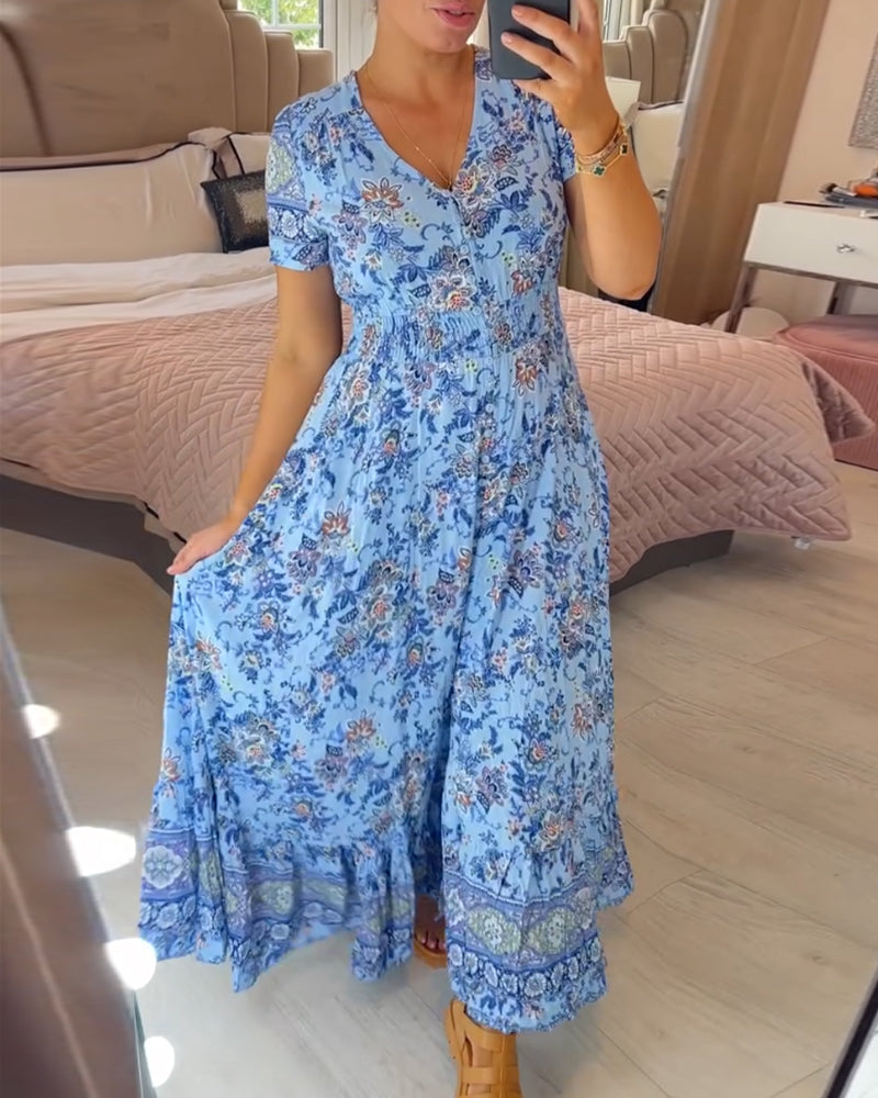 Floral Print V-Neck Dress