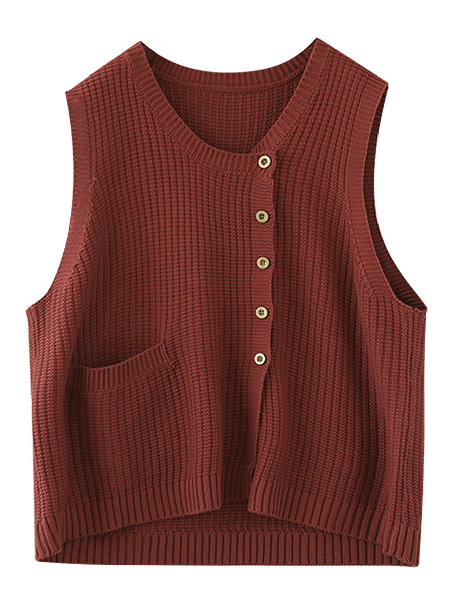 anyfreebie™-Plus Size Women Spring Knitted Button Sleeveless Vest Waistcoat Sweater