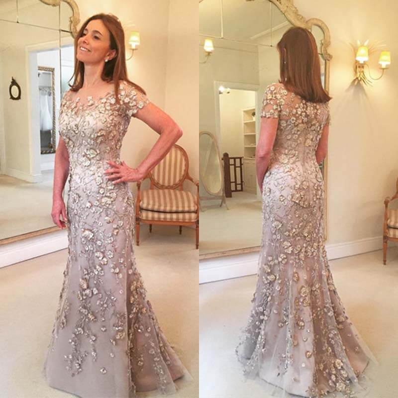 anyfreebie™- Latest Arrival Applique Floral Mother of the Bride Dresses Groom God mother Mermaid Evening Dress For Wedding Party Lace