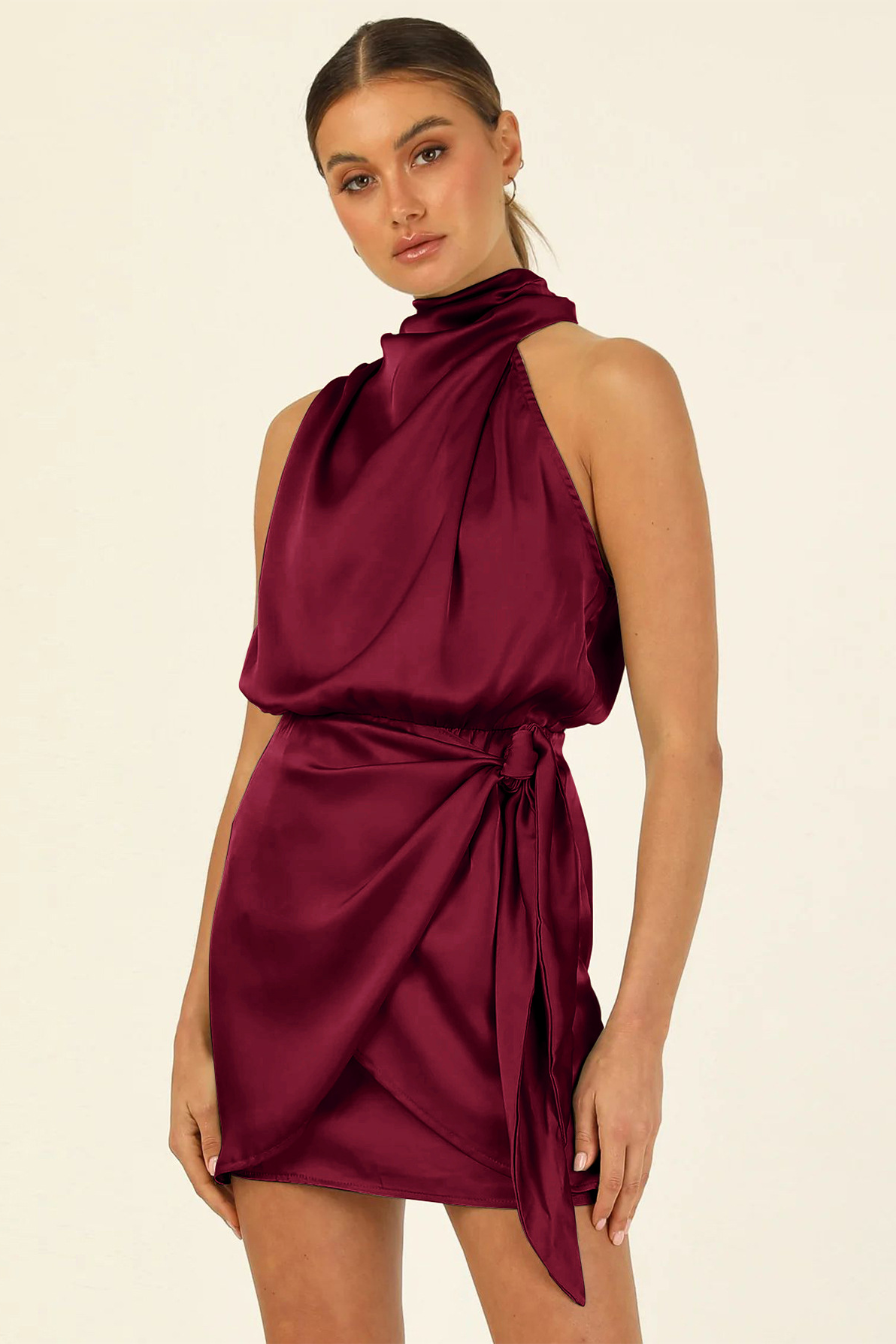 anyfreebie™-Fashionable new halterneck satin strap slim dress