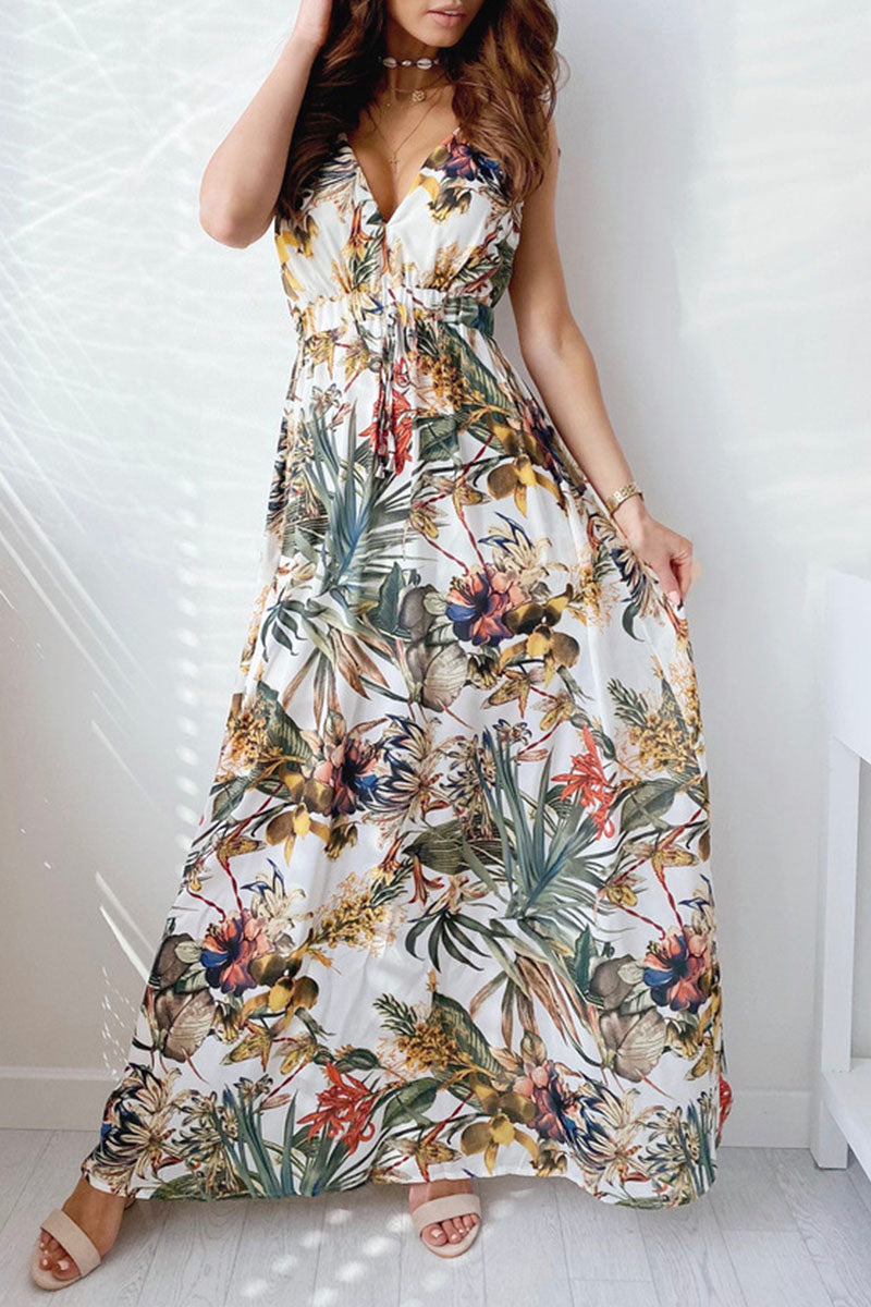 anyfreebie™-Fashion Sweet Print V Neck A Line Dresses