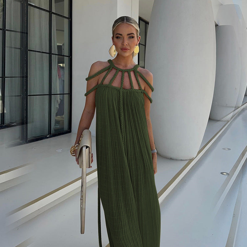 anyfreebie™-Casual Simplicity Solid Bandage Slit V Neck A Line Dresses