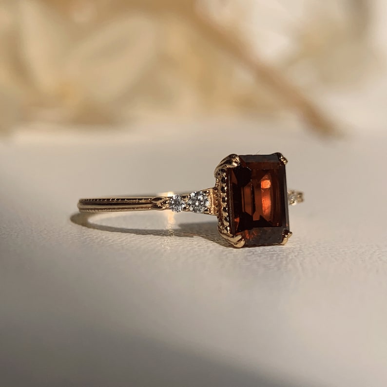Natural Green Emerald Cut Prasiolite RingsAnniversary Birthday Gift For Her