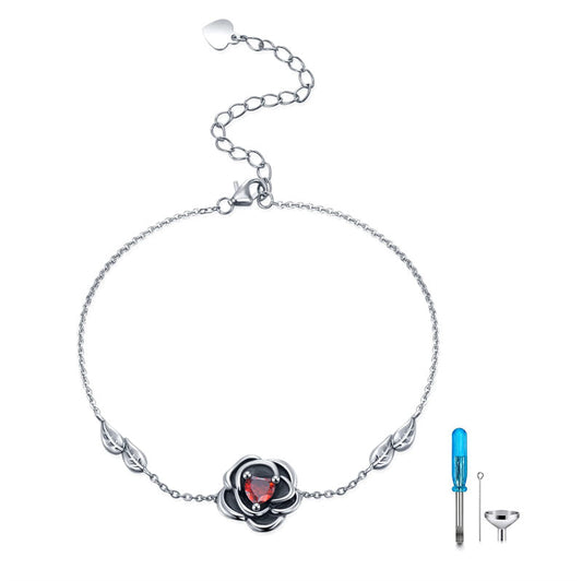 Rose Urn Bracelet 925 Sterling Silver Flower Cremation Urn Bracelet for Ashes Memorial Jewelry Gift for Women