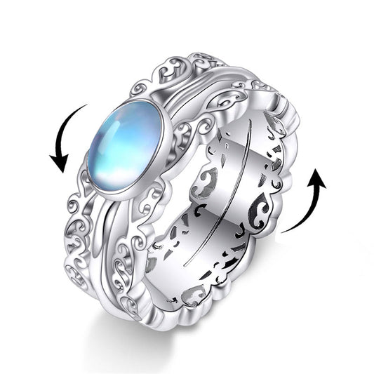 Fidget Rings for Anxiety 925 Sterling Silver  Moonstone Moss Agate Spinner Rings for Women Anti Stress Mood Rings Gifts Band Wide