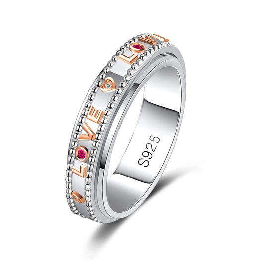 Love Fidget Ring Spinner Ring for Anxiety Women Men Girlfriend Daughter Teen Girl Real S925 Sterling Silver Band Ring
