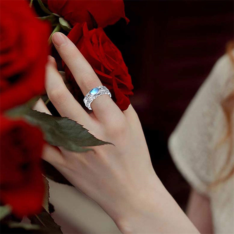 Fidget Rings for Anxiety 925 Sterling Silver  Moonstone Moss Agate Spinner Rings for Women Anti Stress Mood Rings Gifts Band Wide