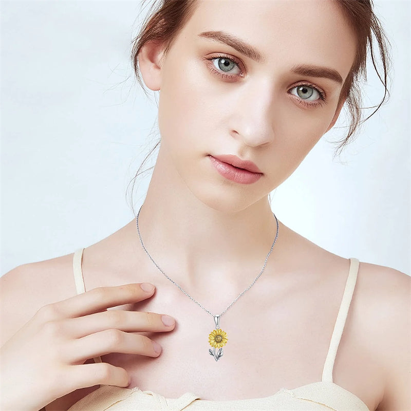 925 Sterling Silver Sunflower Daisy Urn Necklace Keepsake Ashes Cremation Hair Memorial Jewelry