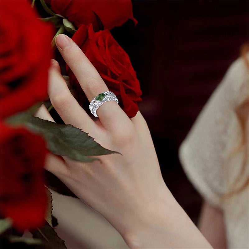 Fidget Rings for Anxiety 925 Sterling Silver  Moonstone Moss Agate Spinner Rings for Women Anti Stress Mood Rings Gifts Band Wide